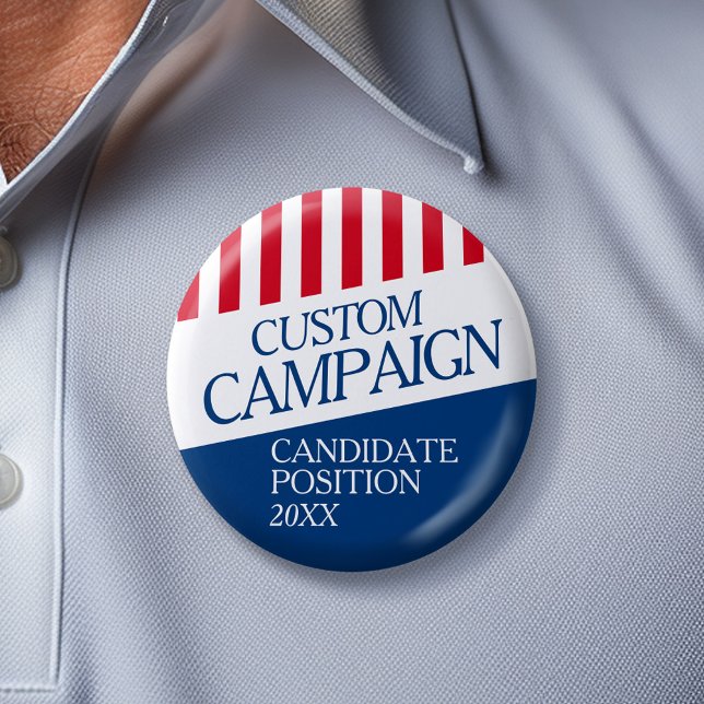Classic Election Design - Red White Stripes Italic 6 Cm Round Badge (Custom Campaign Gear -- Create your own election swag for any candidate)