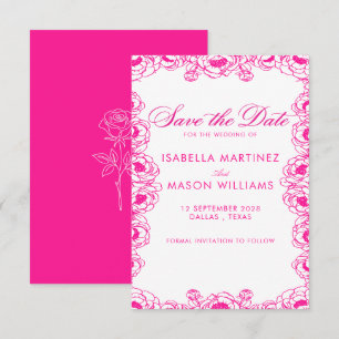 Classic electric fuchsia flowers save the date