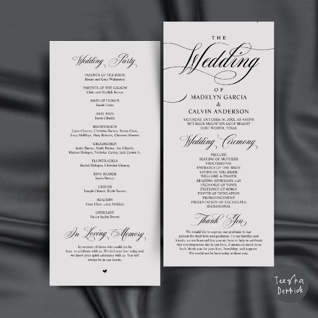 Classic Elegance Black Grey Wedding Ceremony Order Programme (Classic Elegance Wedding Ceremony Order Program Card in Black and Grey)