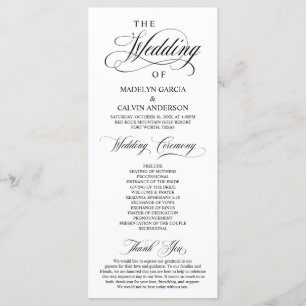 Classic Elegance Black Script, Wedding Ceremony Programme