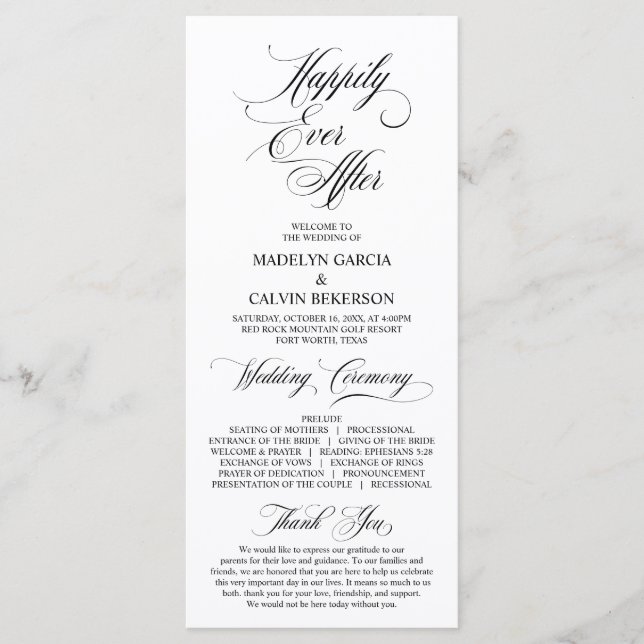 Classic Elegance Black Script, Wedding Ceremony Programme (Front)