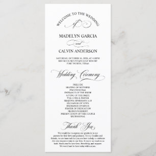 Classic Elegance Black Script, Wedding Ceremony Programme