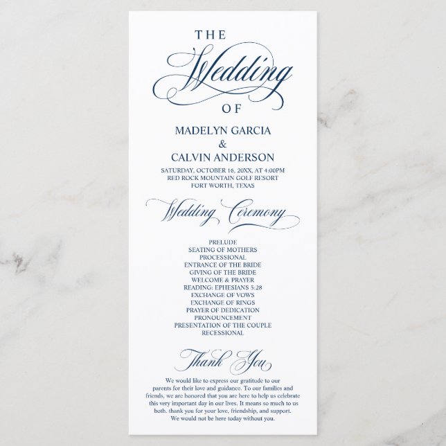 Classic Elegance Black Script, Wedding Ceremony Programme (Front)