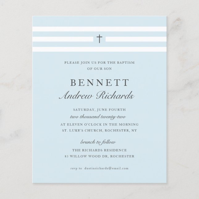 Classic Elegance Boys Baptism Invitation (Front)