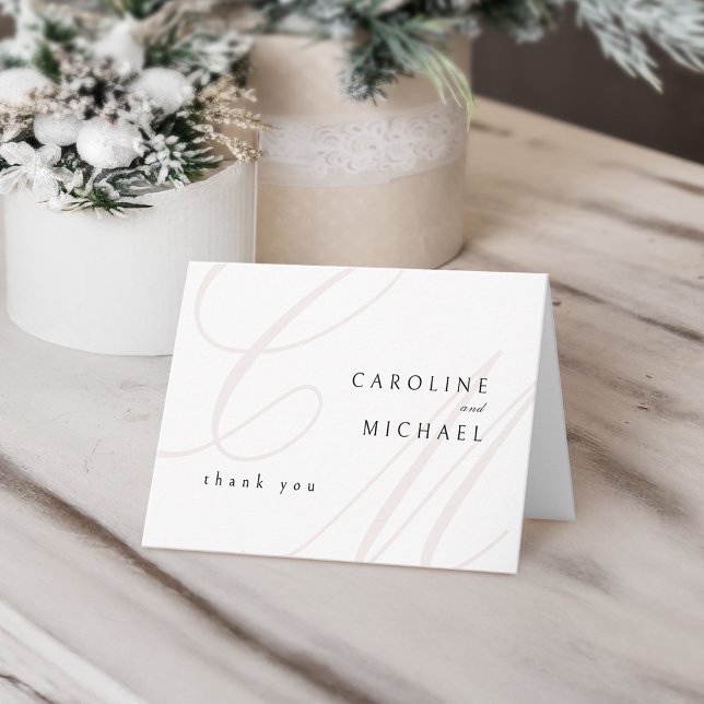 Classic Elegance calligraphy monogram wedding Thank You Card (Classic Elegance calligraphy monogram wedding Thank You Card)