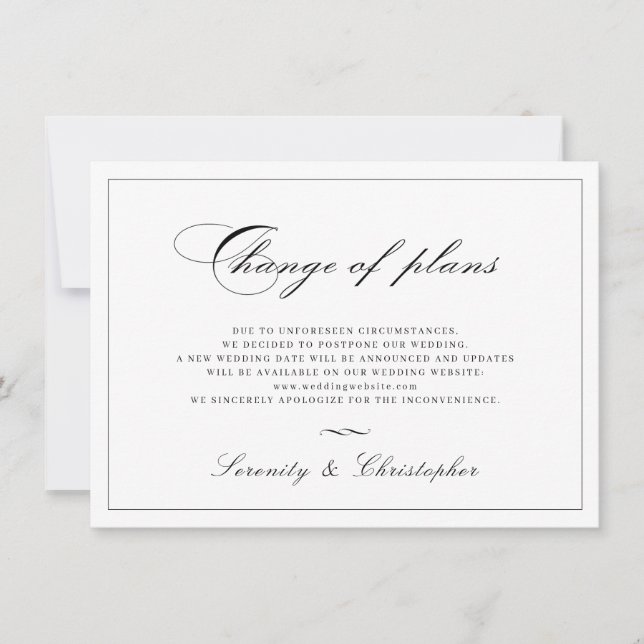 Classic Elegance change of plans postponement Invitation (Front)
