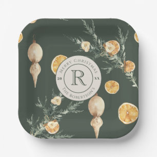 Classic Elegance: Chic Monogrammed Christmas Paper Plate