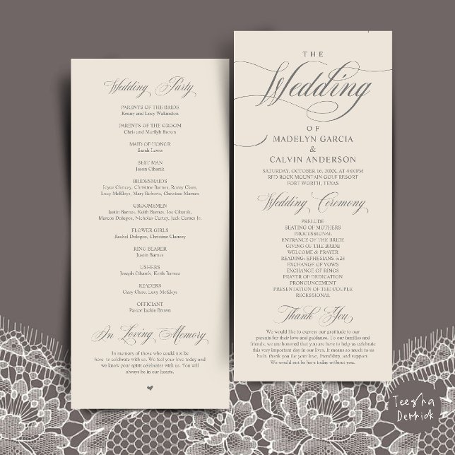 Classic Elegance Cream Grey Wedding Ceremony Order Programme (Classic Elegance Wedding Ceremony Order Program Card in Cream and Grey)