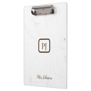 Classic Elegance Customise Name White Marble Clipboard