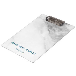 Classic Elegance Customise Name White Marble Clipboard