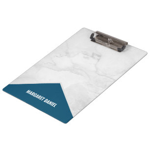 Classic Elegance Customise Name White Marble Clipboard