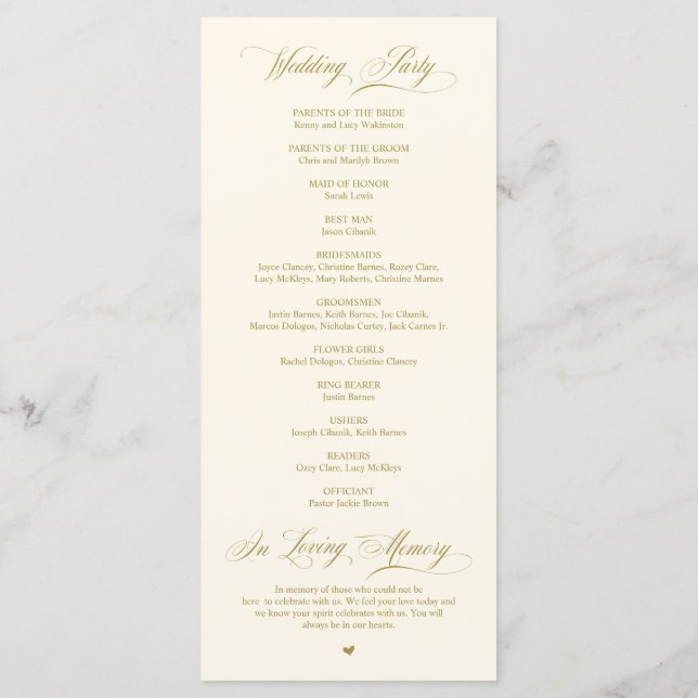Classic Elegance Gold Script Wedding Ceremony Programme (Back)