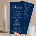 Classic Elegance Gold Script, Wedding Ceremony Programme<br><div class="desc">Elegant classic navy blue theme,  Wedding Ceremony Program in 4x9 inches (long) card. It is designed with scroll accent that can be personalised with custom/ personalised text for your bridal party,  ceremony details,  memorial notes and thank you message.</div>