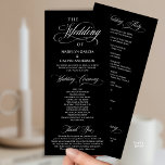 Classic Elegance Gold Script, Wedding Ceremony Programme<br><div class="desc">Elegant classic black and white theme,  Wedding Ceremony Program in 4x9 inches (long) card. It is designed with scroll accent that can be personalised with custom/ personalised text for your bridal party,  ceremony details,  memorial notes and thank you message.</div>