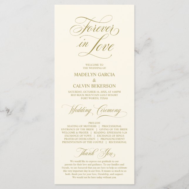 Classic Elegance Gold Script, Wedding Ceremony Programme (Front)