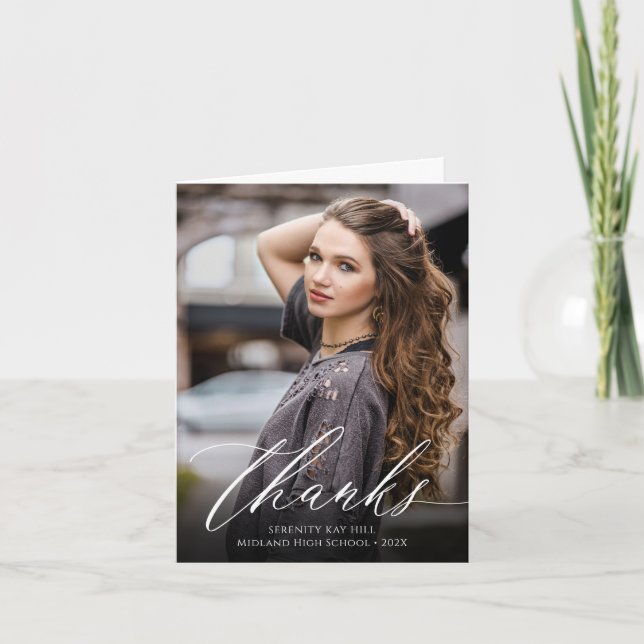 Classic Elegance Graduation Photo Thank You Card (Front)