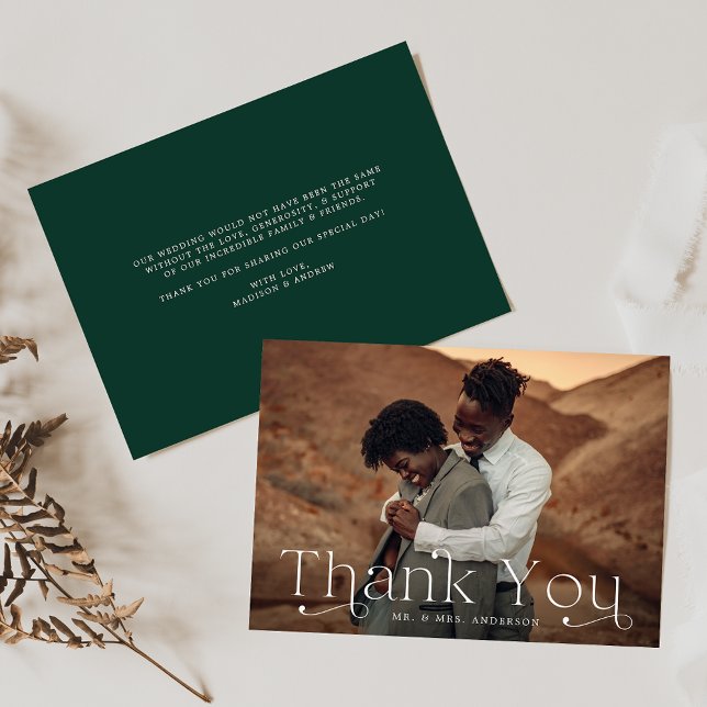 Classic Elegance Green Photo Wedding  Thank You Card (Creator Uploaded)