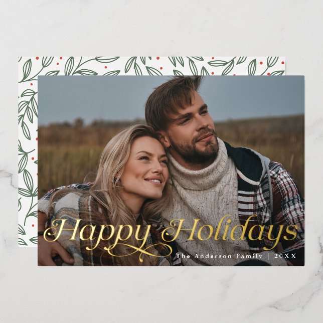 Classic Elegance Happy Holidays Gold Holiday Card (Front/Back)