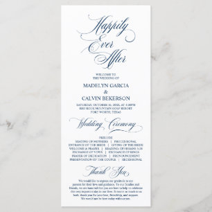 Classic Elegance Navy Blue Script Wedding Ceremony Programme