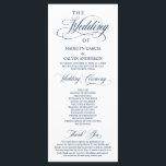 Classic Elegance Navy Blue Script Wedding Ceremony Programme<br><div class="desc">Elegant Classy Beautiful Navy Blue script, Wedding Ceremony Program in 4x9 inches (long) card. It is designed with scroll accent that can be personalised with custom/ personalised text for your bridal party, ceremony details, memorial notes and thank you message. If you are looking for other program card types and sizes,...</div>