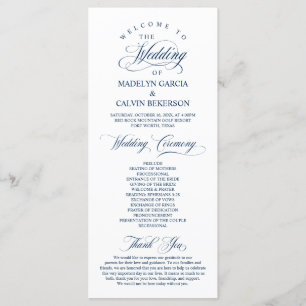 Classic Elegance Navy Blue Script Wedding Ceremony Programme