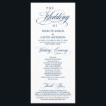 Classic Elegance Navy Blue, Wedding Ceremony Programme<br><div class="desc">Elegant Classy Navy Blue script, Wedding Ceremony Program in (long) card. It is designed with scroll accent that can be personalised with custom/ personalised text for your bridal party, ceremony details, memorial notes and thank you message. If you are looking for other program card types and sizes, please search through...</div>