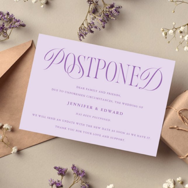 Classic Elegance Postponed Wedding Update Lilac Invitation (Creator Uploaded)