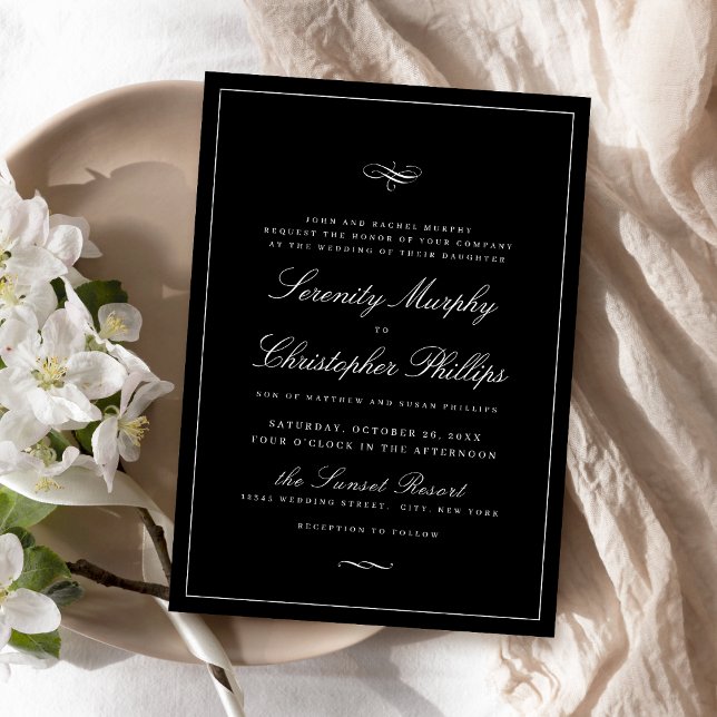 Classic Elegance Script Black And White Wedding Invitation (Classic Elegance Script Black And White Wedding Invitation)