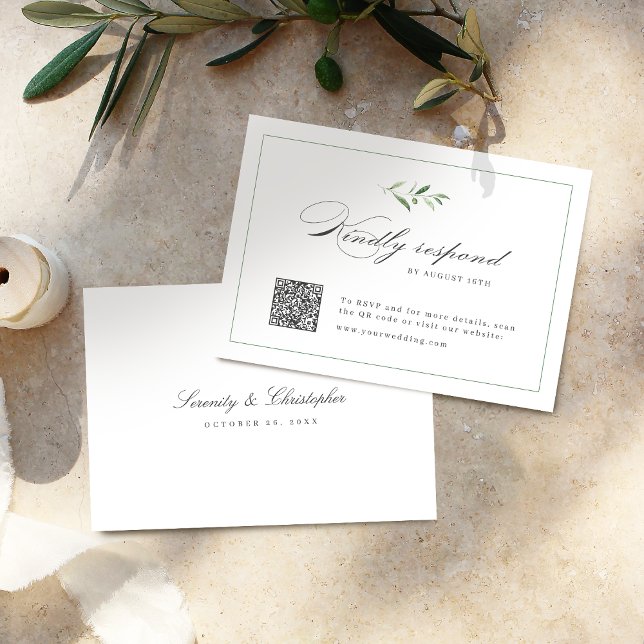 Classic Elegance Script Greenery wedding QR code  RSVP Card (Classic Elegance Script Greenery wedding QR code RSVP Card)