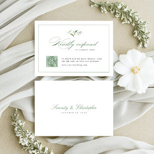 Classic Elegance Script Greenery wedding QR code  RSVP Card