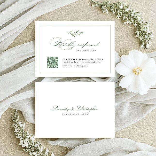 Classic Elegance Script Greenery wedding QR code  RSVP Card (Classic Elegance Script Greenery wedding QR code RSVP Card)