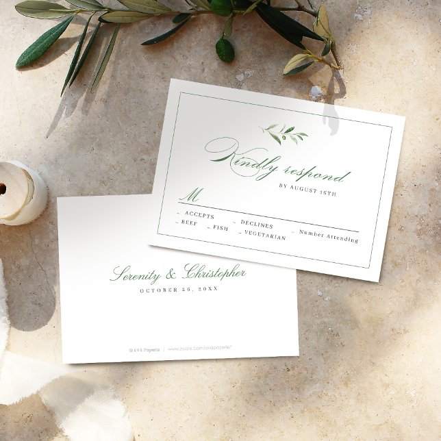Classic Elegance Script Greenery wedding RSVP Card (Classic Elegance Script Greenery wedding RSVP)
