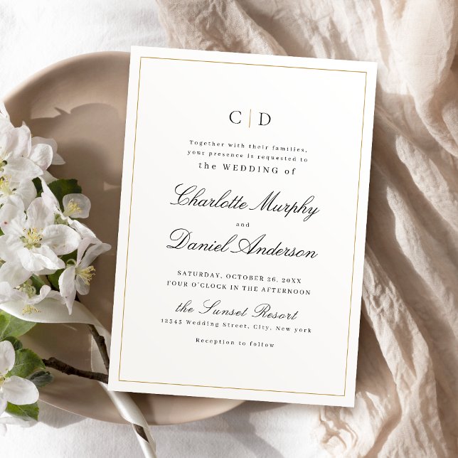 Classic Elegance Script Minimal Monogram Wedding Invitation (Classic Elegance Script Minimal Monogram Wedding Invitation)