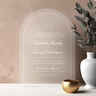 Classic Elegance Script Monogram Arch Wedding Acrylic Invitations