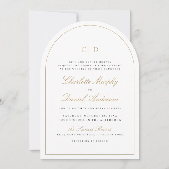 Classic Elegance Script Monogram Arch Wedding Invitation (Front)