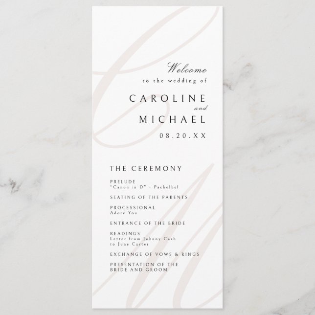Classic Elegance Script Monogram Wedding Program Menu (Front)