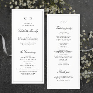 Classic Elegance Script Monogram Wedding Program Menu