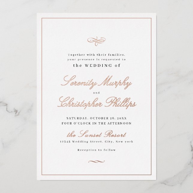 Classic Elegance Script Rose Gold Simple Wedding F (Front)