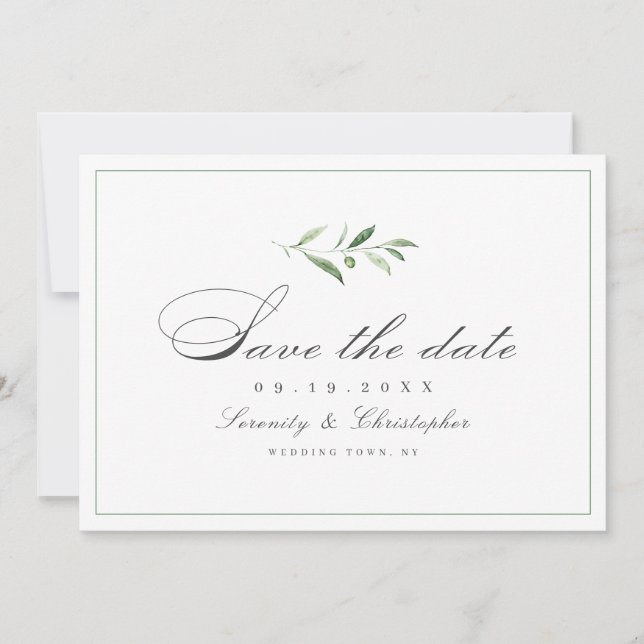 Classic Elegance Script Simple Greenery Save The D Date (Front)
