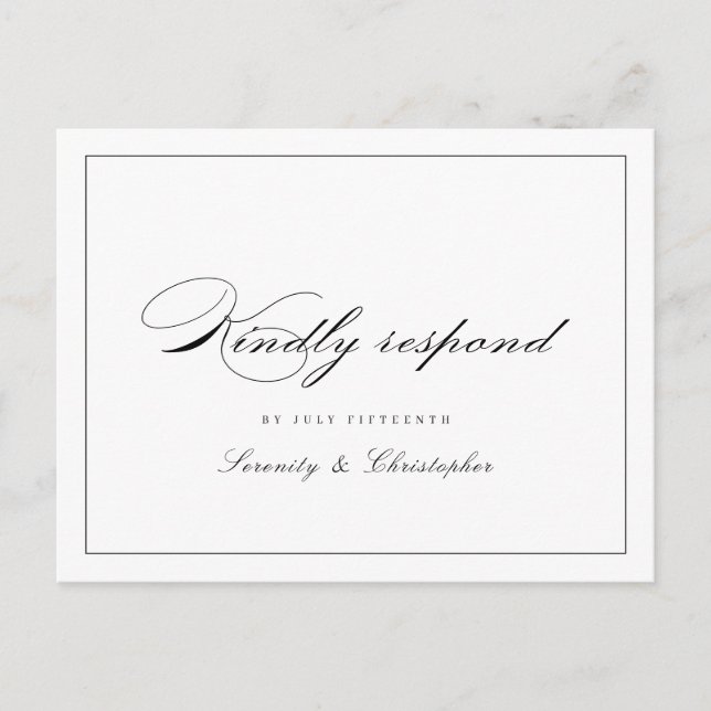 Classic Elegance Script Simple wedding RSVP Invitation Postcard (Front)