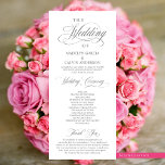 Classic Elegance Script, Wedding Ceremony Programme<br><div class="desc">Elegant Classy Black script,  Wedding Ceremony Program in 4x9 inches (long) card.
 It is designed with scroll accent that can be personalised with custom/ personalised text for your bridal party,  ceremony details,  memorial notes and thank you message.</div>