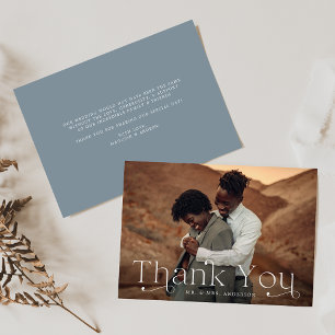 Classic Elegance Slate Blue Photo Wedding Thank You Card