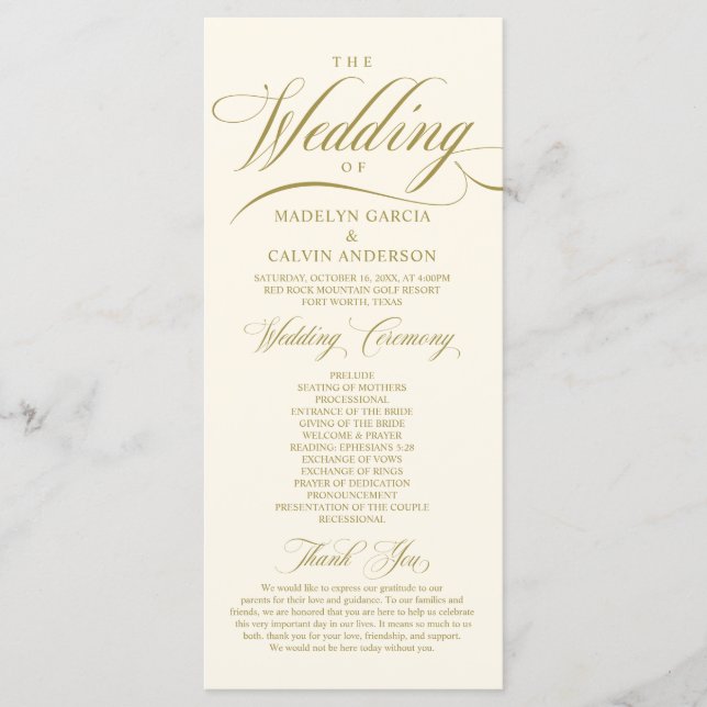 Classic Elegance Vintage Gold, Wedding Ceremony Pr Programme (Front)