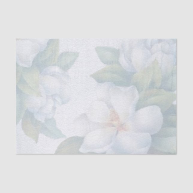 Classic Elegance White Magnolia Flower Watercolor Tissue Paper (Front)