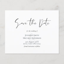 Classic Elegance White Script Save the Date Budget
