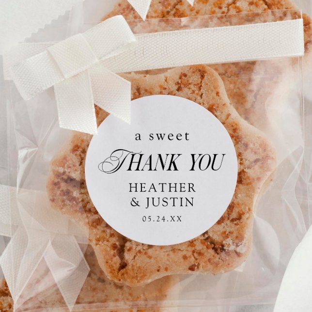 Classic Elegant A Sweet Thank You Wedding Favour Classic Round Sticker (Creator Uploaded)