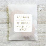 Classic Elegant Antique Gold Wedding Monogram Square Sticker<br><div class="desc">Formal antique gold wedding favour sticker design features beautiful typography with classic block lettering. The custom monogram text can be personalised with the bride and groom names and wedding date. Includes a decorative scroll accent. Please shop our Classic Elegant Antique Gold Wedding Collection for coordinating designs.</div>