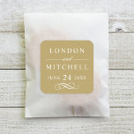 Classic Elegant Antique Gold Wedding Monogram Square Sticker<br><div class="desc">Formal antique gold wedding favour sticker design features beautiful typography with classic block lettering. The custom monogram text can be personalised with the bride and groom names and wedding date. Includes a decorative scroll accent. Please shop our Classic Elegant Antique Gold Wedding Collection for coordinating designs.</div>