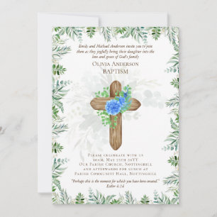 Classic Elegant BAPTISM Invite Blue Chrysanthamum