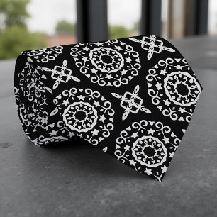 Classic Elegant Baroque Decorative Black and White Tie